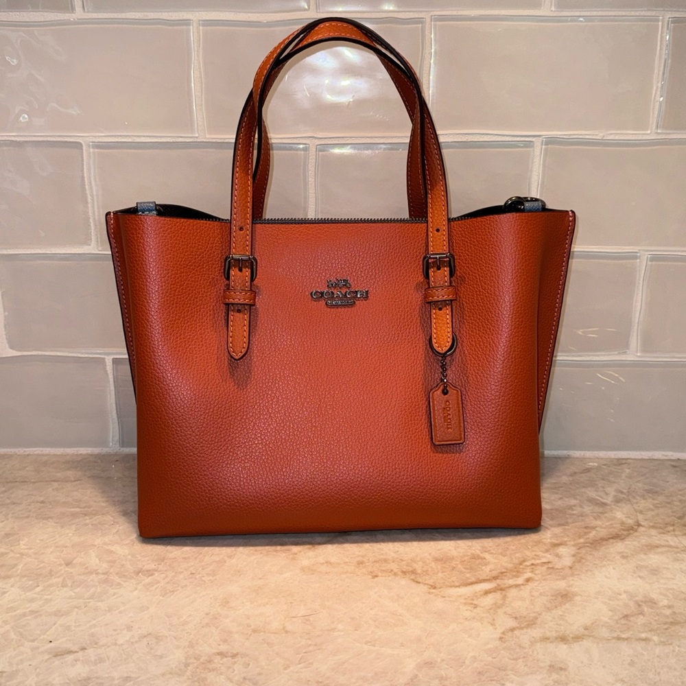 Rare Coach Leather Mollie Tote/Crossbody 25 In Gorgeous Sunset Brown